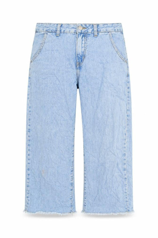 Preworn Womens Blue Cotton Cropped Jeans Size M L24 in Regular Zip - Distressed Hems