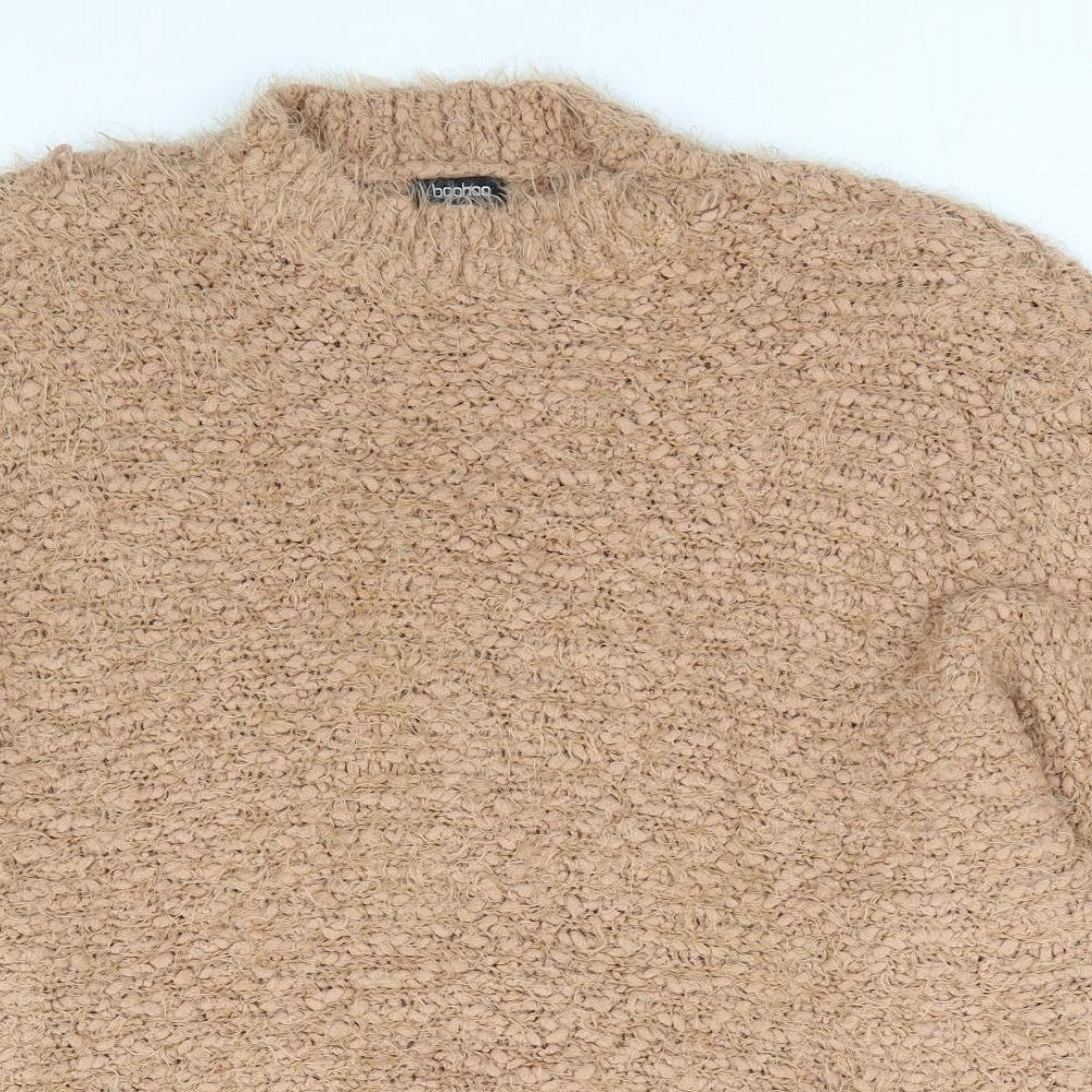 Boohoo Womens Brown Round Neck Nylon Pullover Jumper Size M