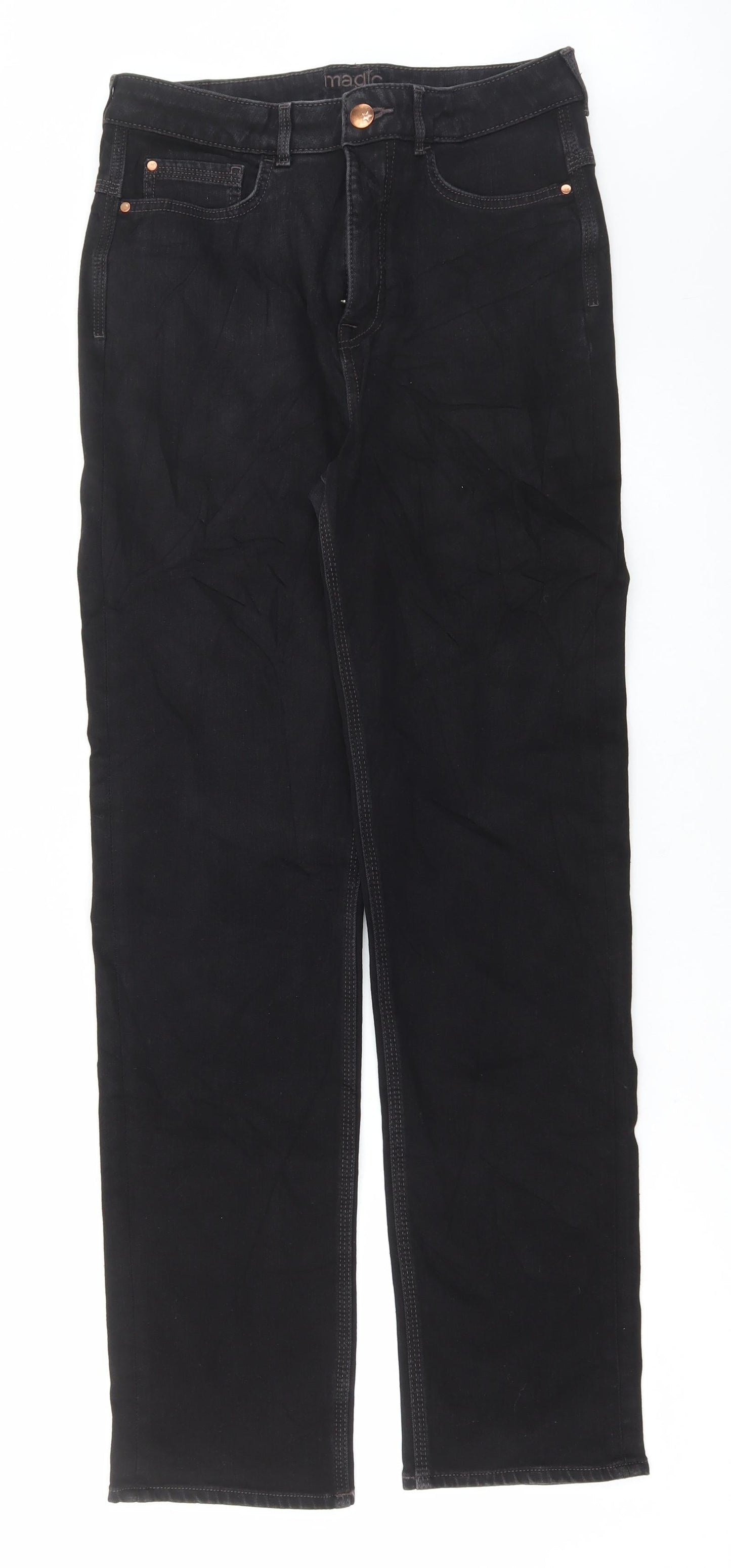 Marks and Spencer Womens Blue Cotton Straight Jeans Size 30 in L30 in Regular Button