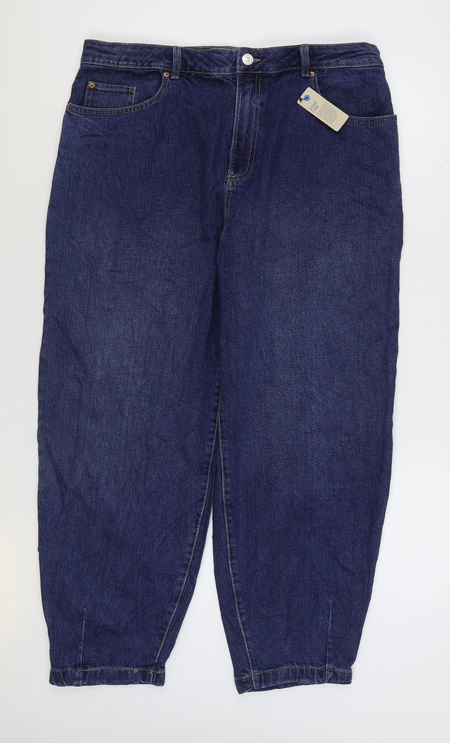 Marks and Spencer Womens Blue Cotton Tapered Jeans Size 18 L27 in Regular Zip