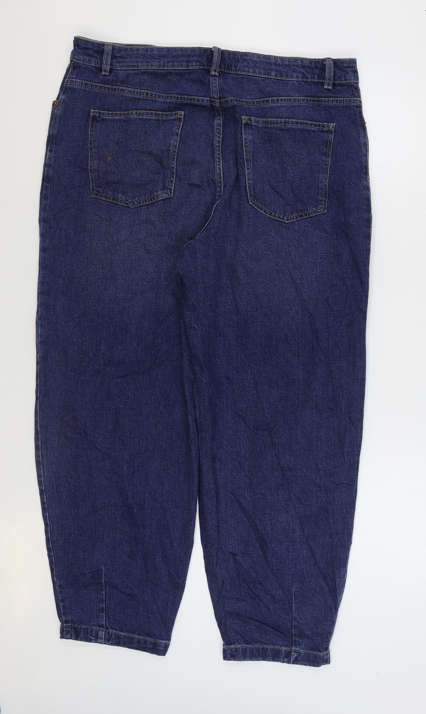 Marks and Spencer Womens Blue Cotton Tapered Jeans Size 18 L27 in Regular Zip