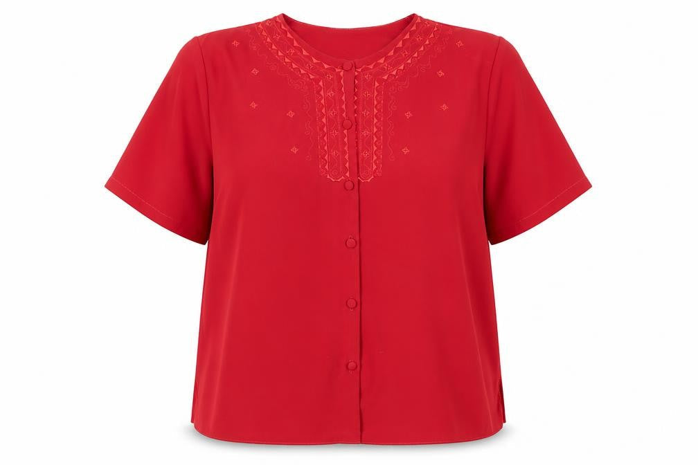 Bold Green London Womens Red Fair Isle Polyester Basic Button-Up Size 18 Crew Neck