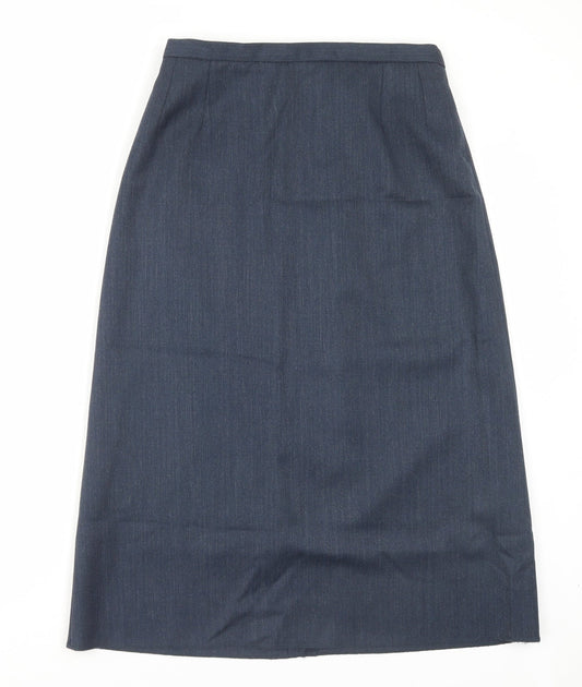 Preworn Womens Blue Wool A-Line Skirt Size 28 in Hook & Eye