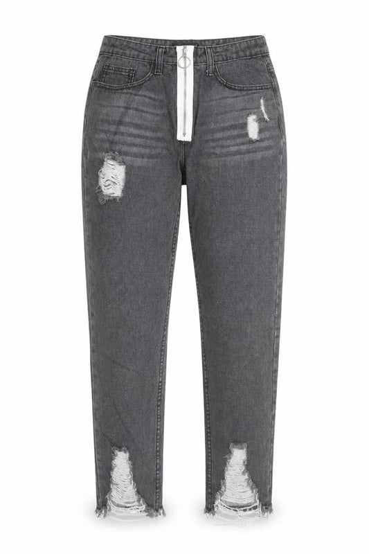 MOMOKROM Womens Grey Cotton Straight Jeans Size 6 L26 in Regular Zip