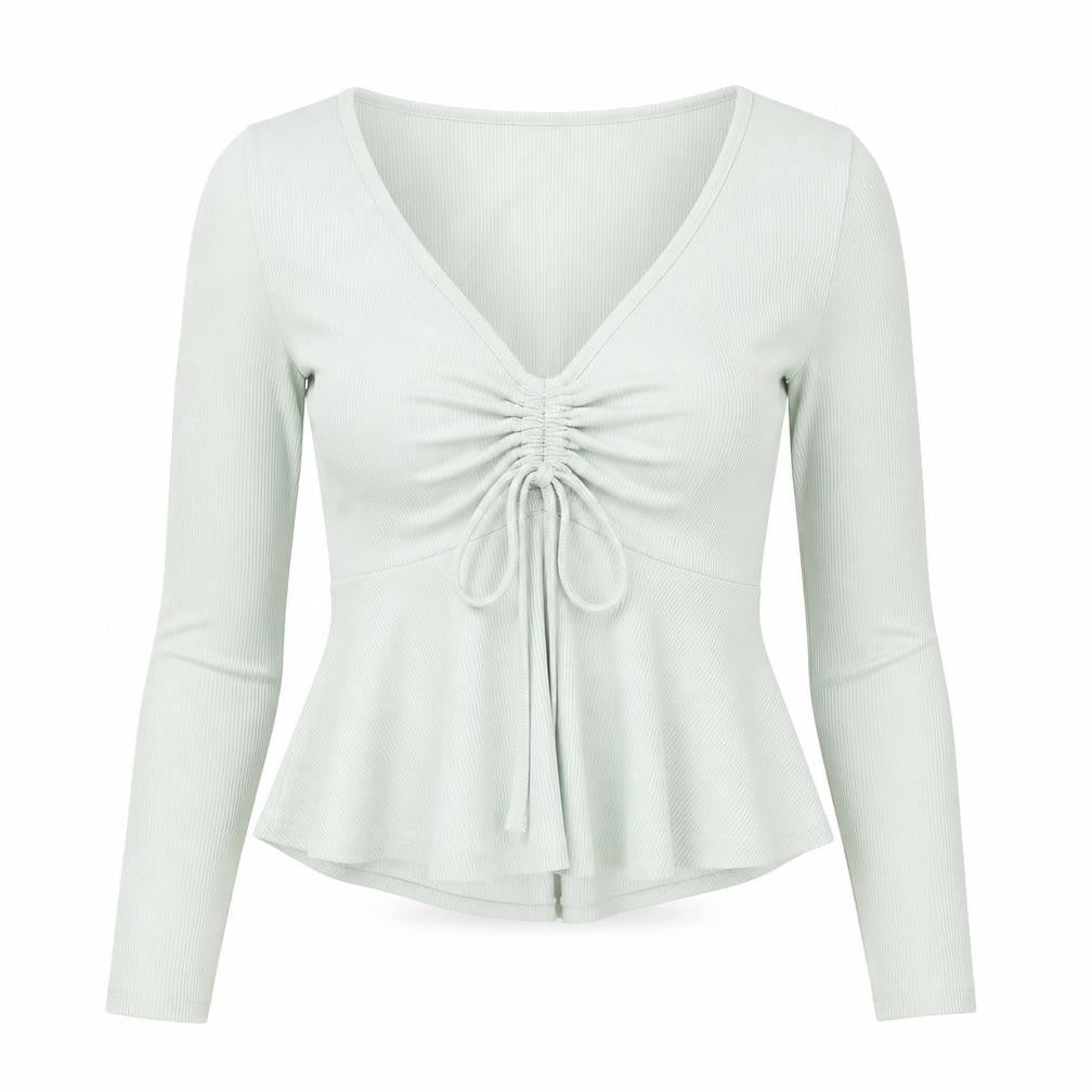 SheIn Womens Green Polyester Basic T-Shirt Size XS V-Neck - Ruched Detail
