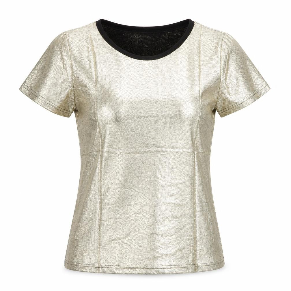 Up Tou Collection Womens Gold Polyester Basic T-Shirt Size S Crew Neck