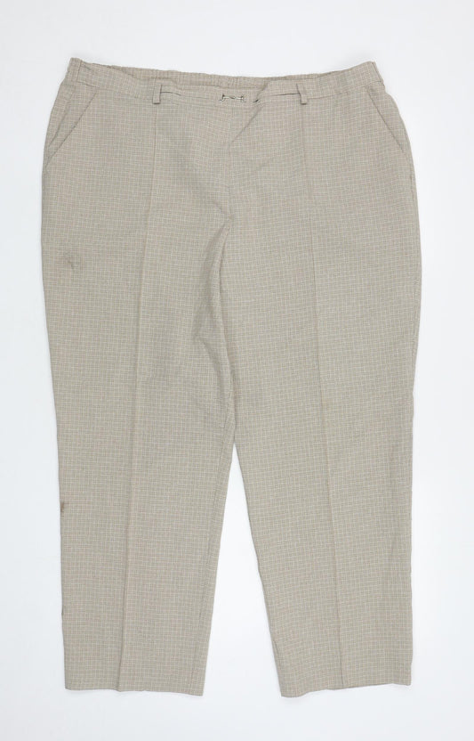 Marks and Spencer Womens Beige Plaid Polyester Carrot Trousers Size 20 L26 in Regular