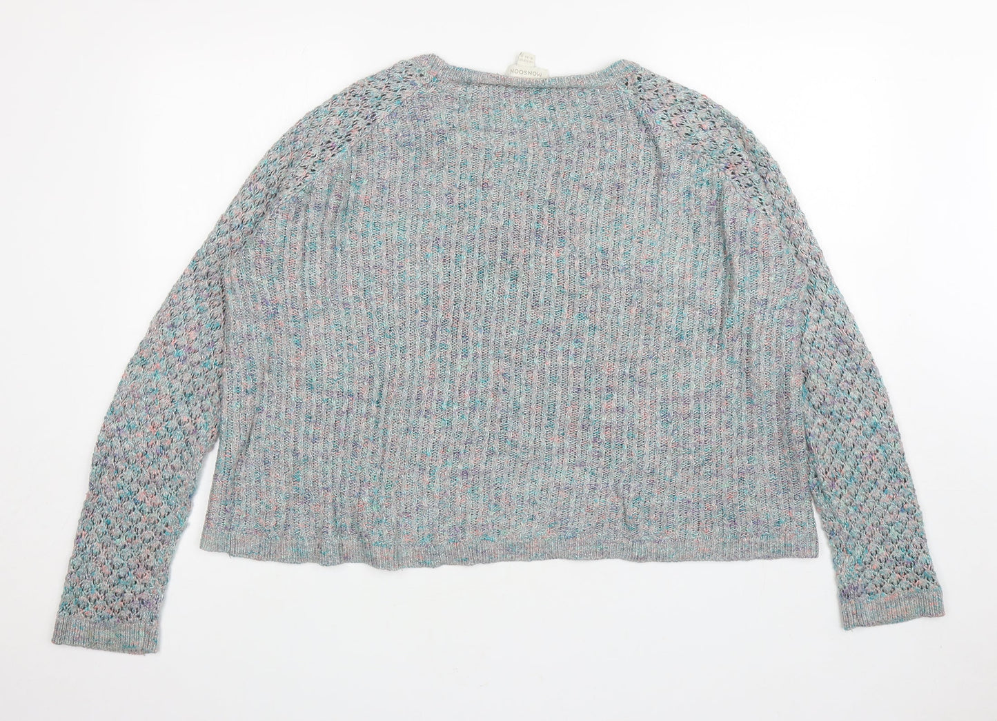 Monsoon Womens Grey Round Neck Acrylic Pullover Jumper Size 16 - Flecked