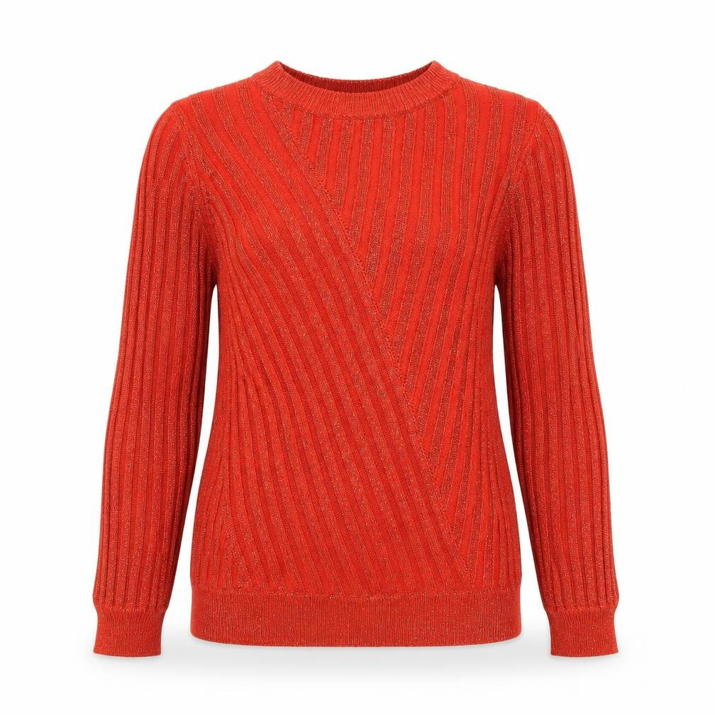 Saint Tropez Womens Orange Crew Neck Striped Acrylic Pullover Jumper Size S