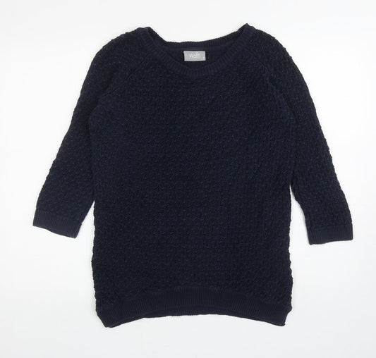 Wallis Womens Blue Round Neck Cotton Pullover Jumper Size S