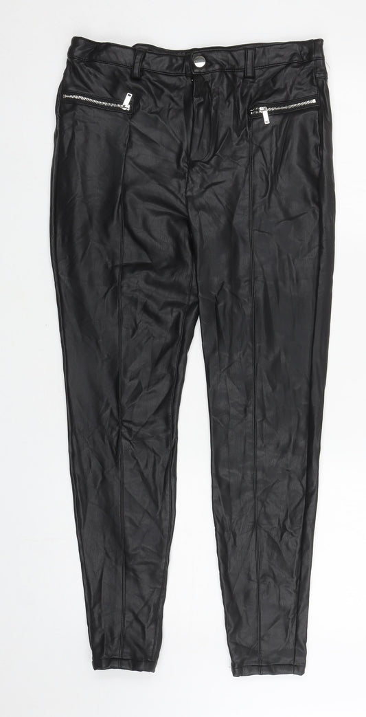 Papaya Womens Black Polyurethane Skinny Jeans Size 12 L27 in Regular Zip