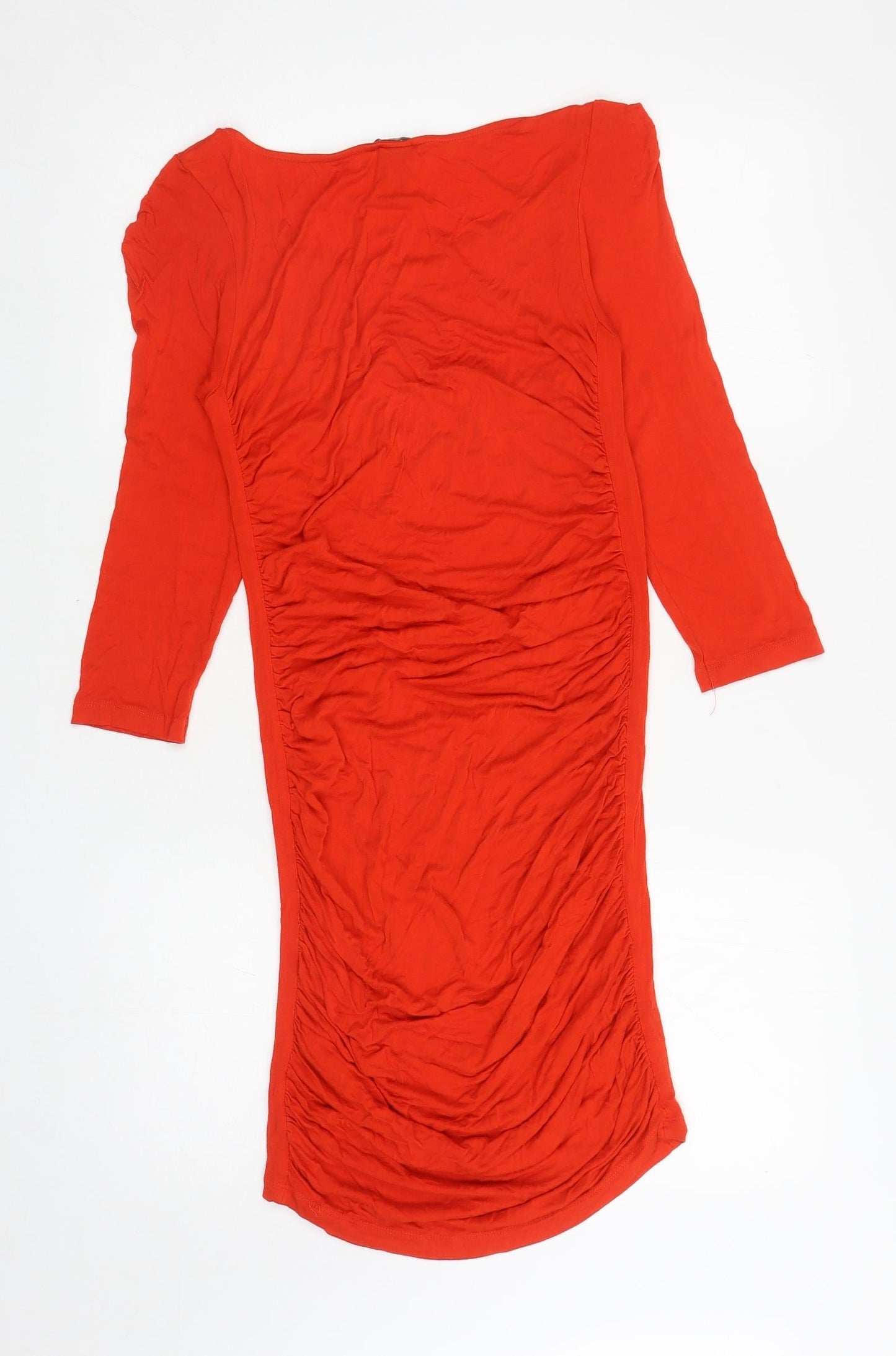 H&M Womens Red Viscose Bodycon Size M Boat Neck Pullover