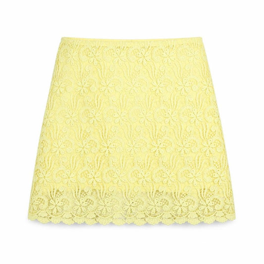 Zara Womens Yellow Floral Cotton A-Line Skirt Size S Zip