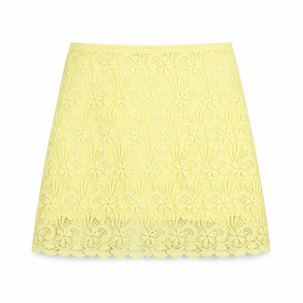 Zara Womens Yellow Floral Cotton A-Line Skirt Size S Zip