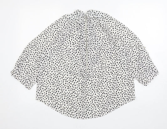 M&Co Womens White Animal Print Polyester Basic Blouse Size 16 Mock Neck