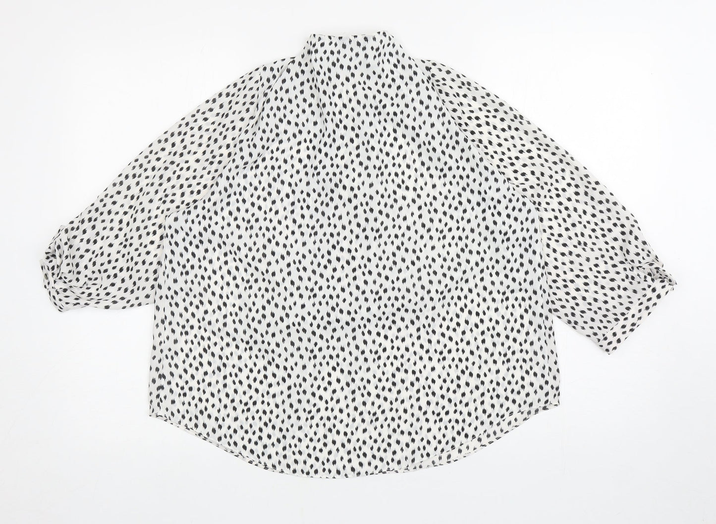 M&Co Womens White Animal Print Polyester Basic Blouse Size 16 Mock Neck
