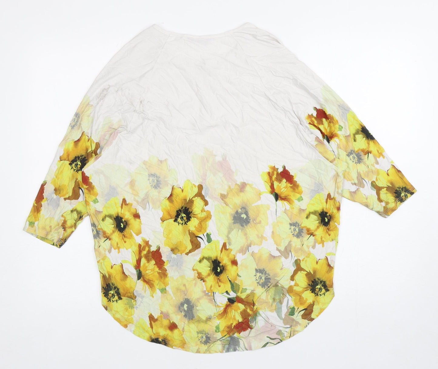 Roman Womens White Floral Polyester Basic T-Shirt Size 12 Round Neck