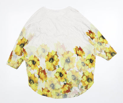 Roman Womens White Floral Polyester Basic T-Shirt Size 12 Round Neck