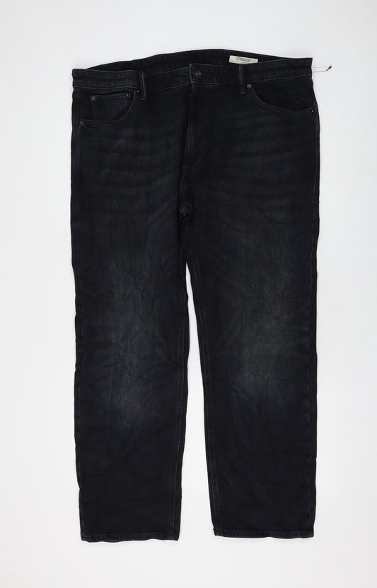 Marks and Spencer Womens Black Cotton Straight Jeans Size 40 in L29 in Regular Zip