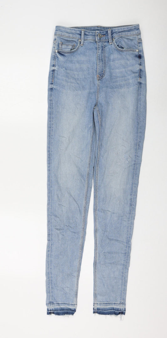 Marks and Spencer Womens Blue Cotton Skinny Jeans Size 8 L30 in Regular Zip