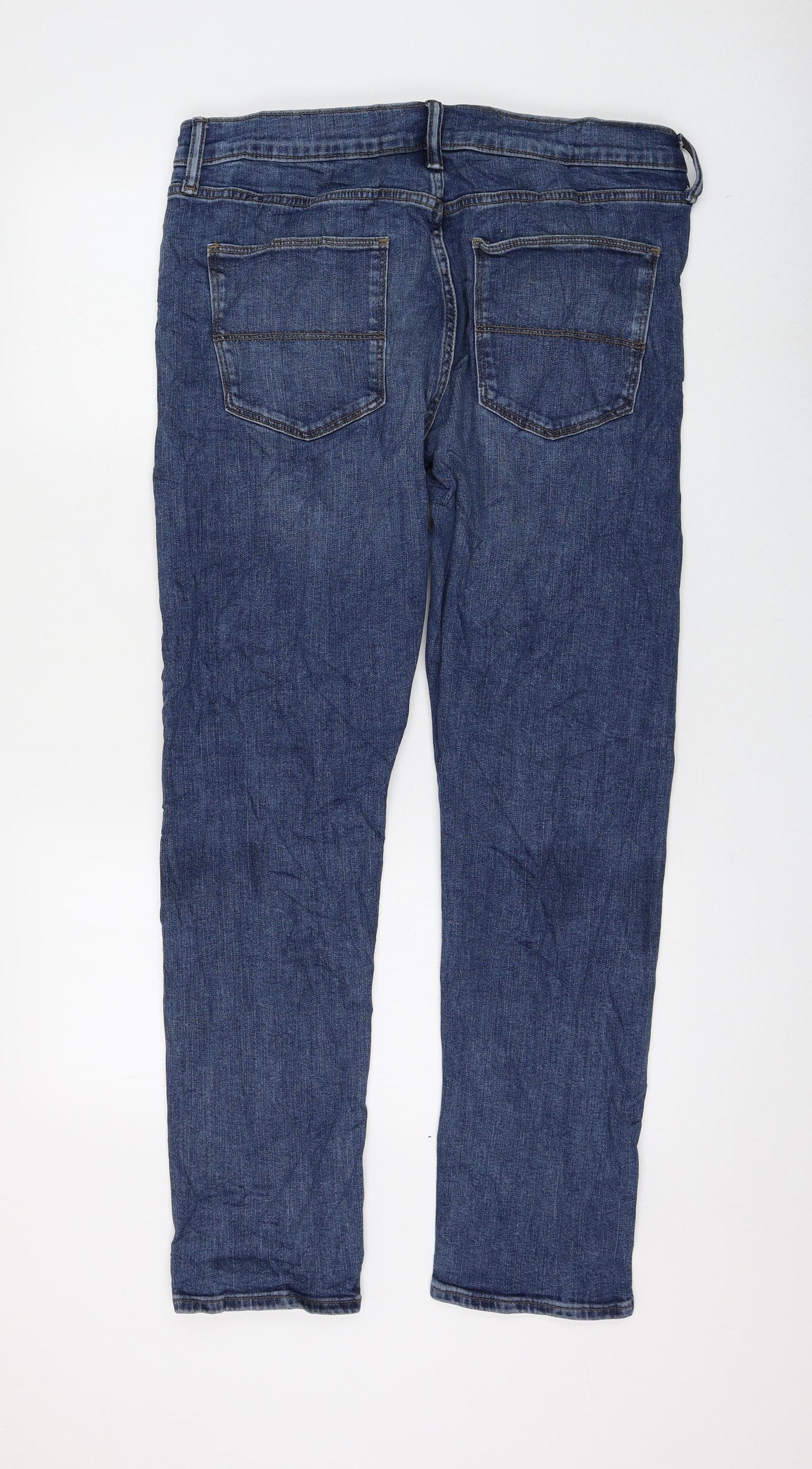 Marks and Spencer Womens Blue Cotton Straight Jeans Size 32 in L31 in Regular Zip