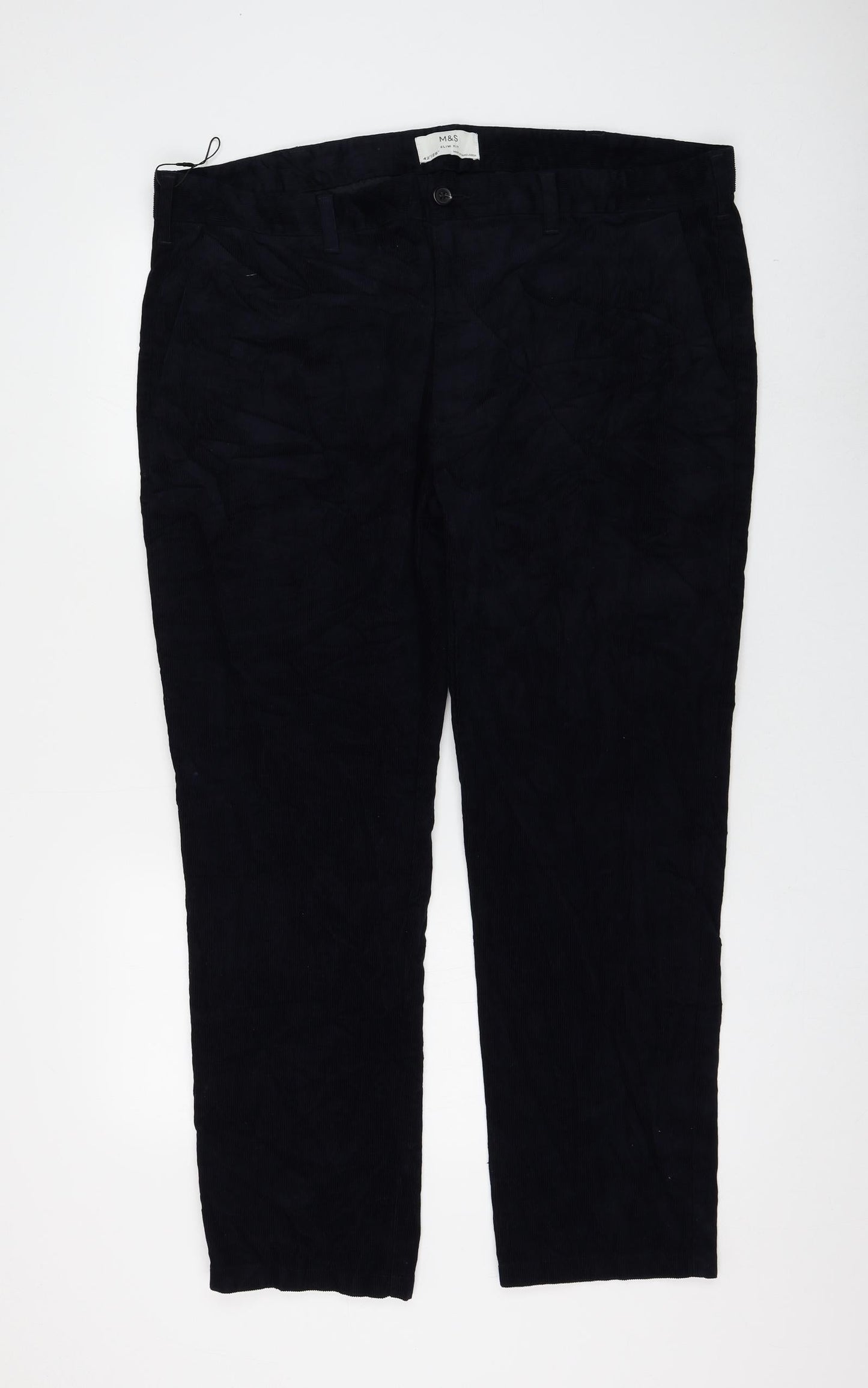 Marks and Spencer Womens Blue Cotton Trousers Size 42 in L29 in Regular Zip