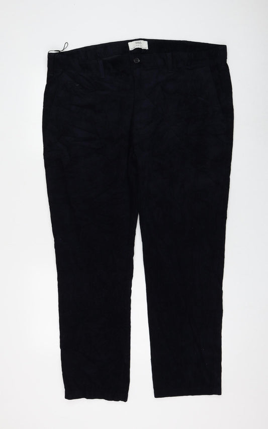 Marks and Spencer Womens Blue Cotton Trousers Size 42 in L29 in Regular Zip