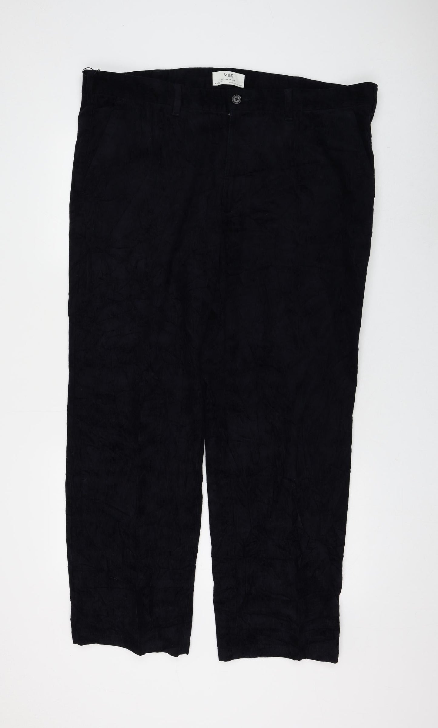 Marks and Spencer Womens Blue Cotton Trousers Size 42 in L31 in Regular Zip