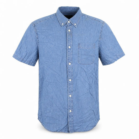 Marks & Spencer Mens Blue Cotton Button-Up Size S Collared Button