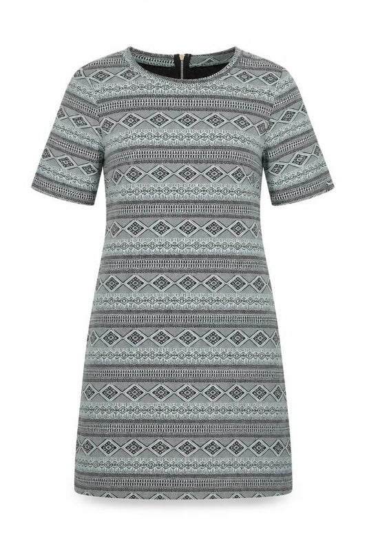 H&M Womens Green Geometric Polyester A-Line Size XS Round Neck Zip
