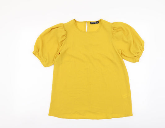 Selected Womens Yellow Polyester Basic Blouse Size 6 Round Neck