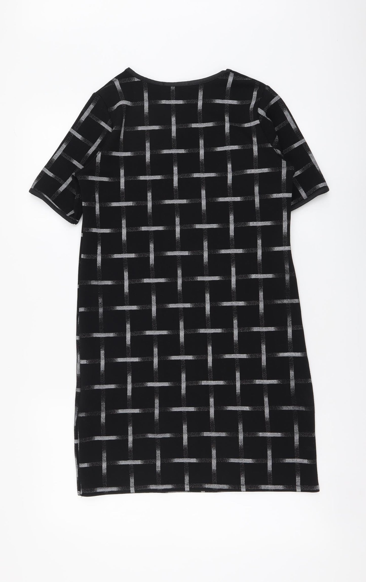 New Look Womens Black Check Polyester Sheath Size 10 Round Neck Pullover