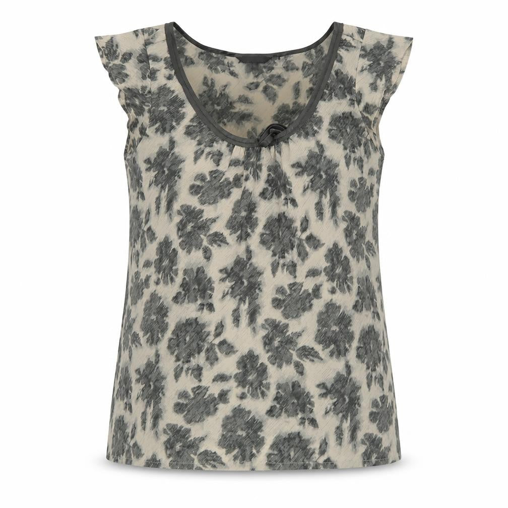 Papaya Womens Beige Floral Polyester Basic Blouse Size 10 Scoop Neck