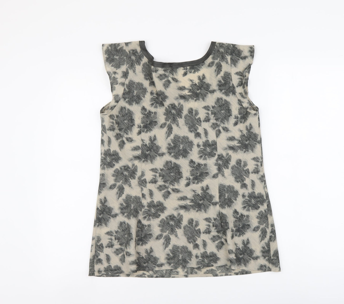Papaya Womens Beige Floral Polyester Basic Blouse Size 10 Scoop Neck