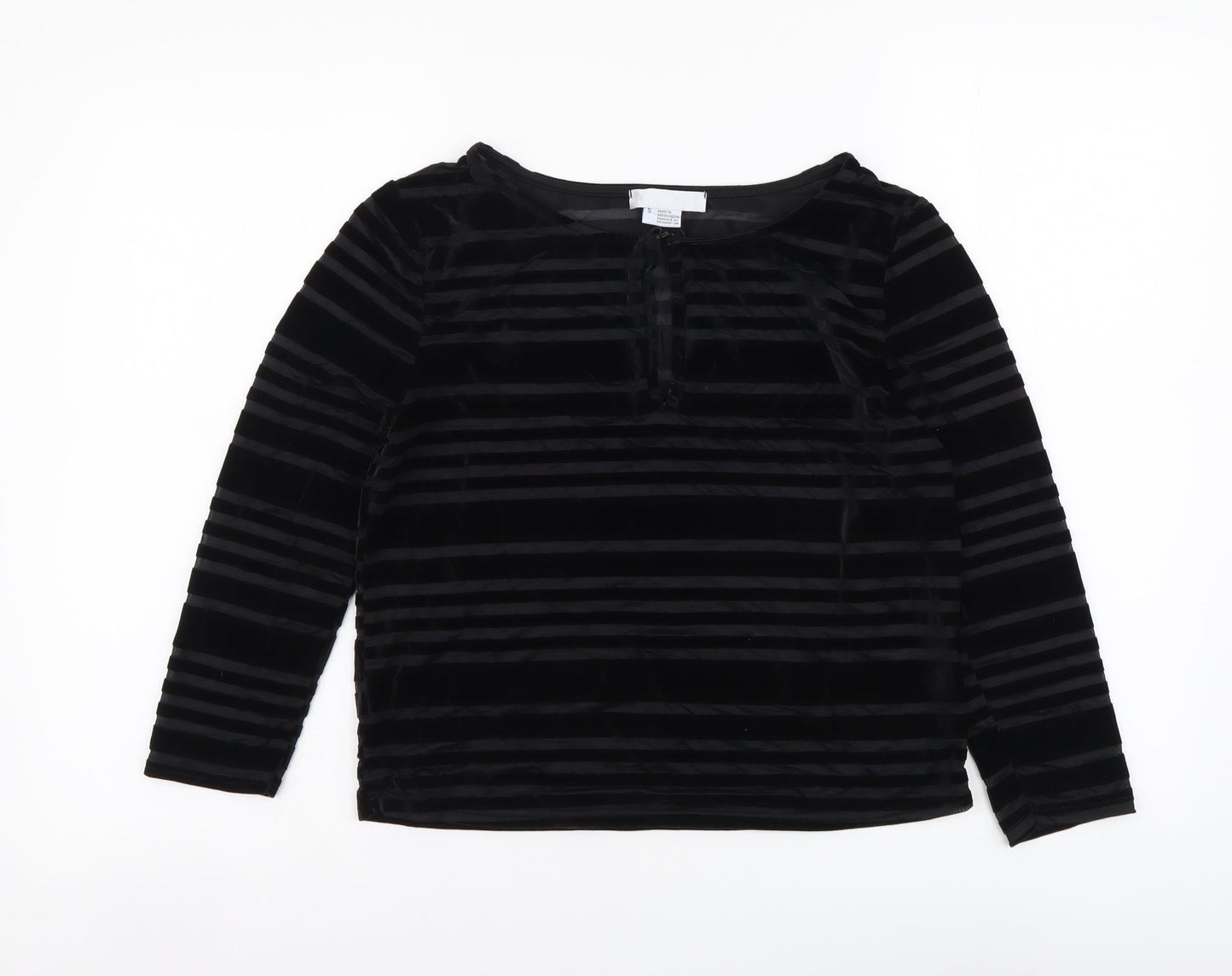 Cooperative Womens Black Striped Polyester Basic Blouse Size S Round Neck