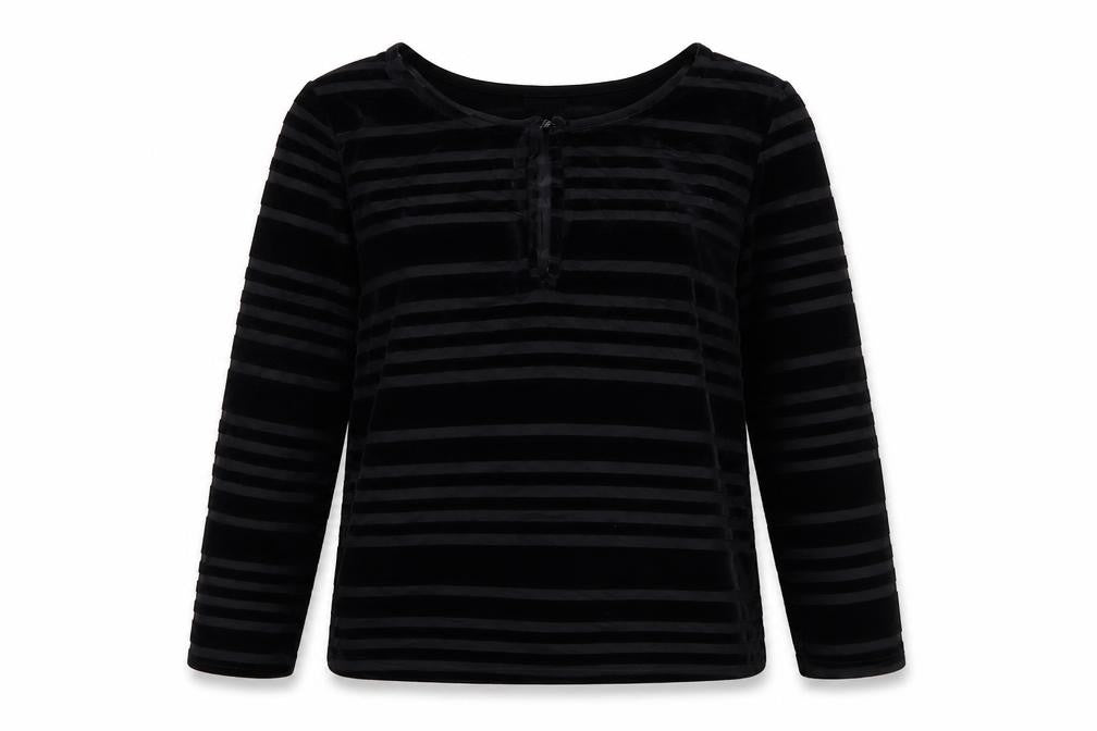 Cooperative Womens Black Striped Polyester Basic Blouse Size S Round Neck