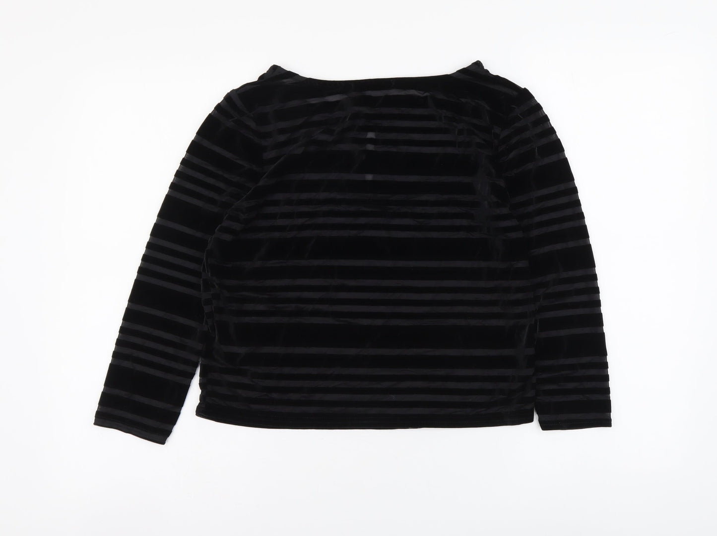 Cooperative Womens Black Striped Polyester Basic Blouse Size S Round Neck