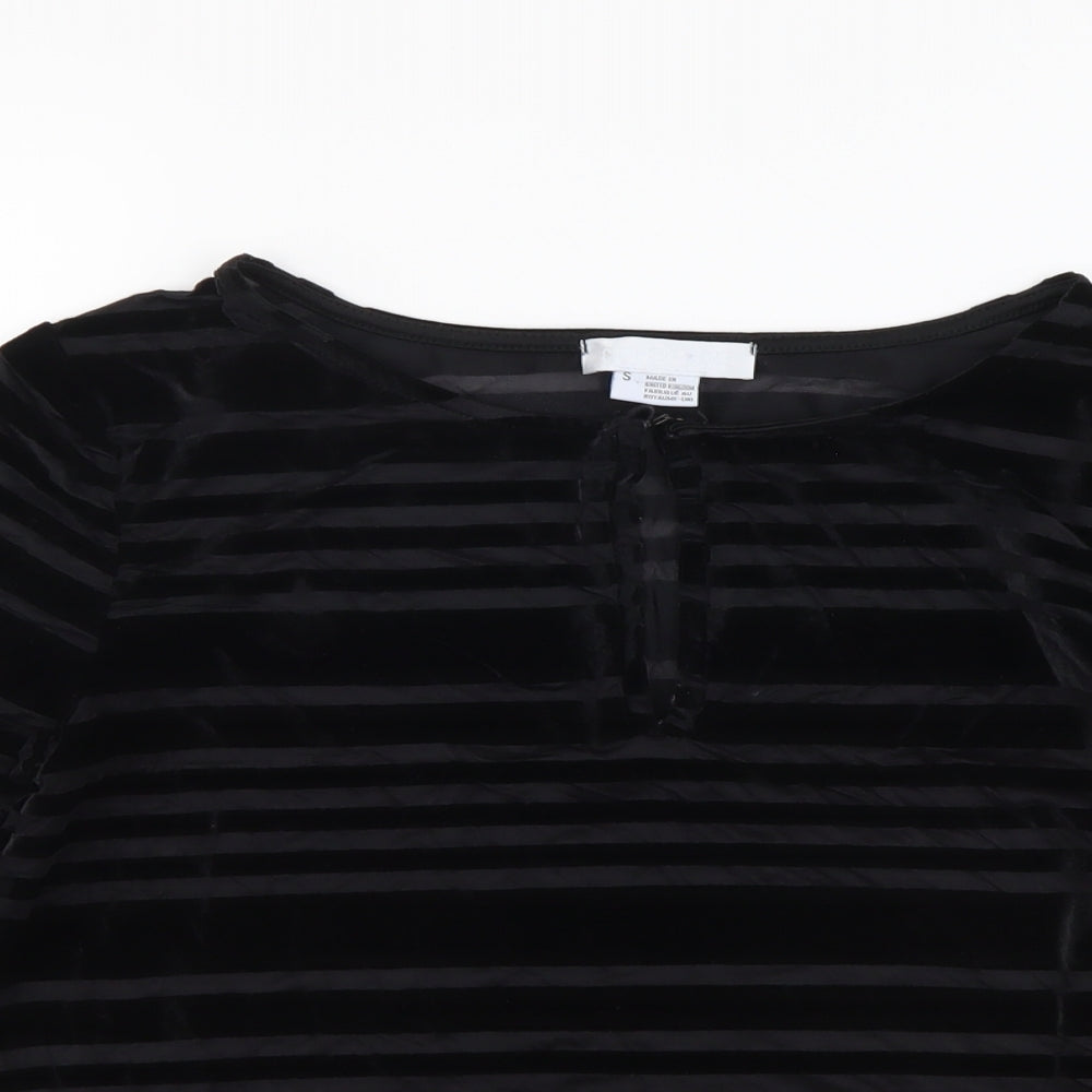 Cooperative Womens Black Striped Polyester Basic Blouse Size S Round Neck