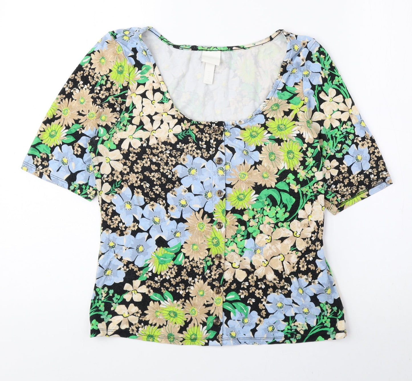 H&M Womens Multicoloured Floral Viscose Basic Blouse Size S Scoop Neck