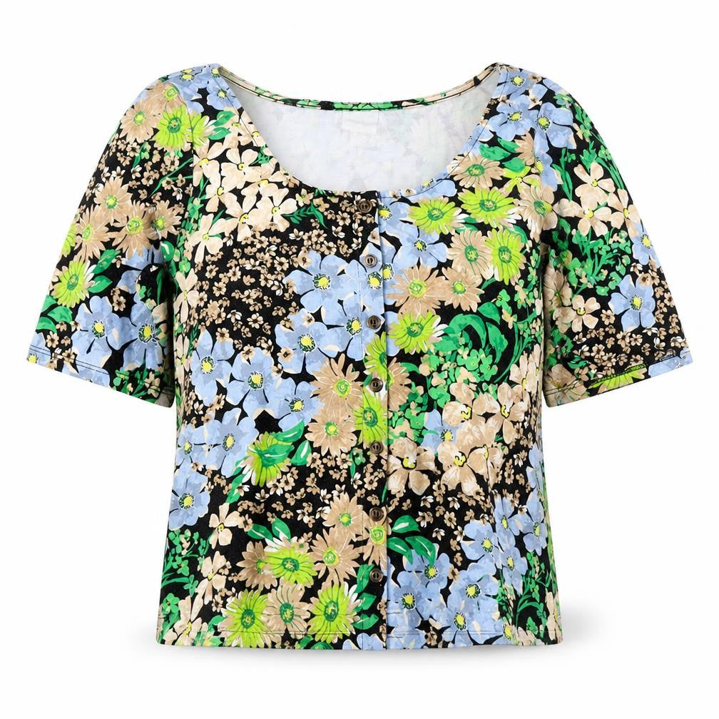 H&M Womens Multicoloured Floral Viscose Basic Blouse Size S Scoop Neck
