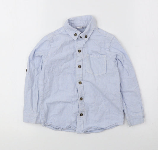 Mini Club Boys Blue Striped 100% Cotton Basic Button-Up Size 2-3 Years Collared Button