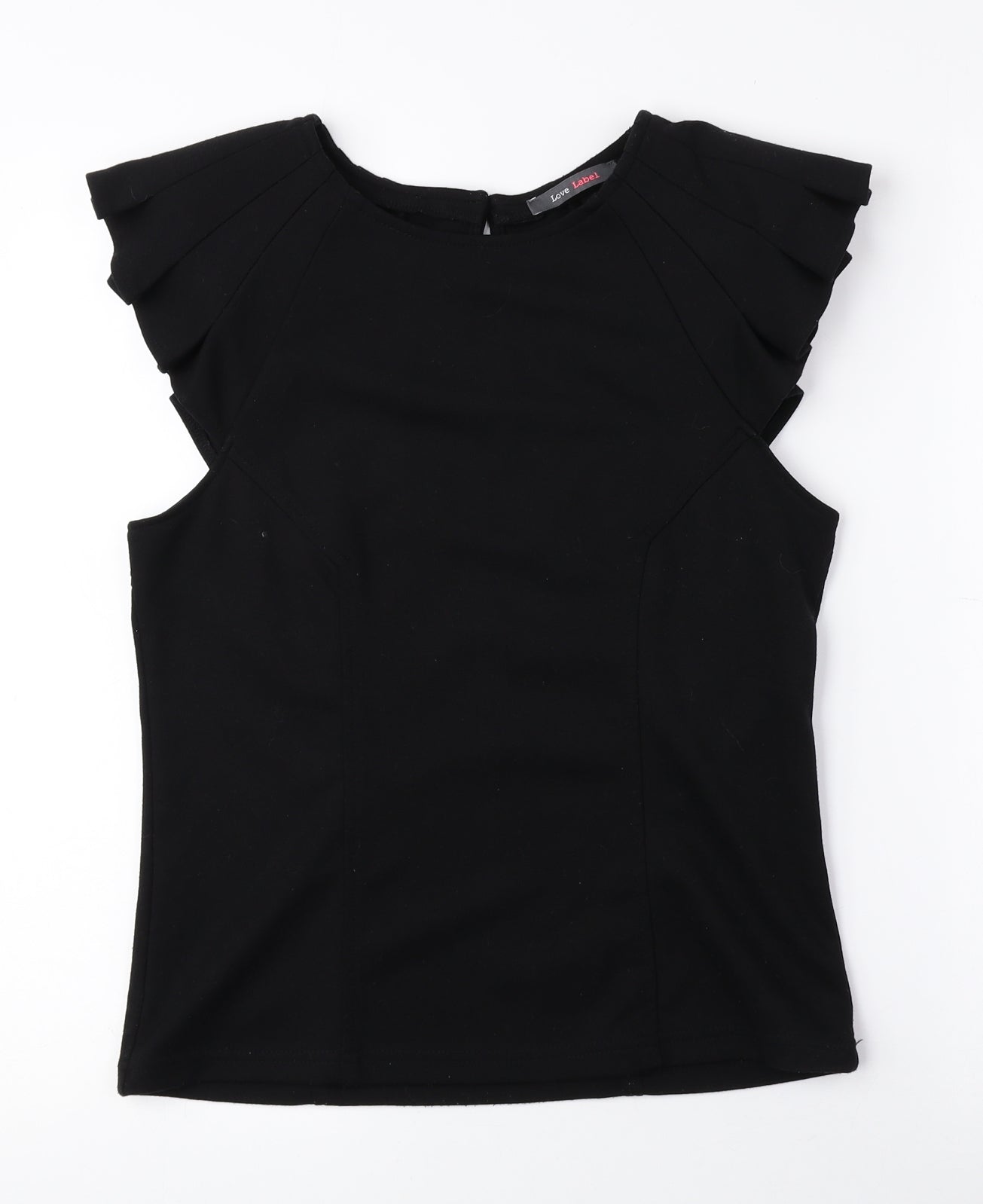 Love Label Womens Black Polyester Basic Blouse Size 12 Round Neck