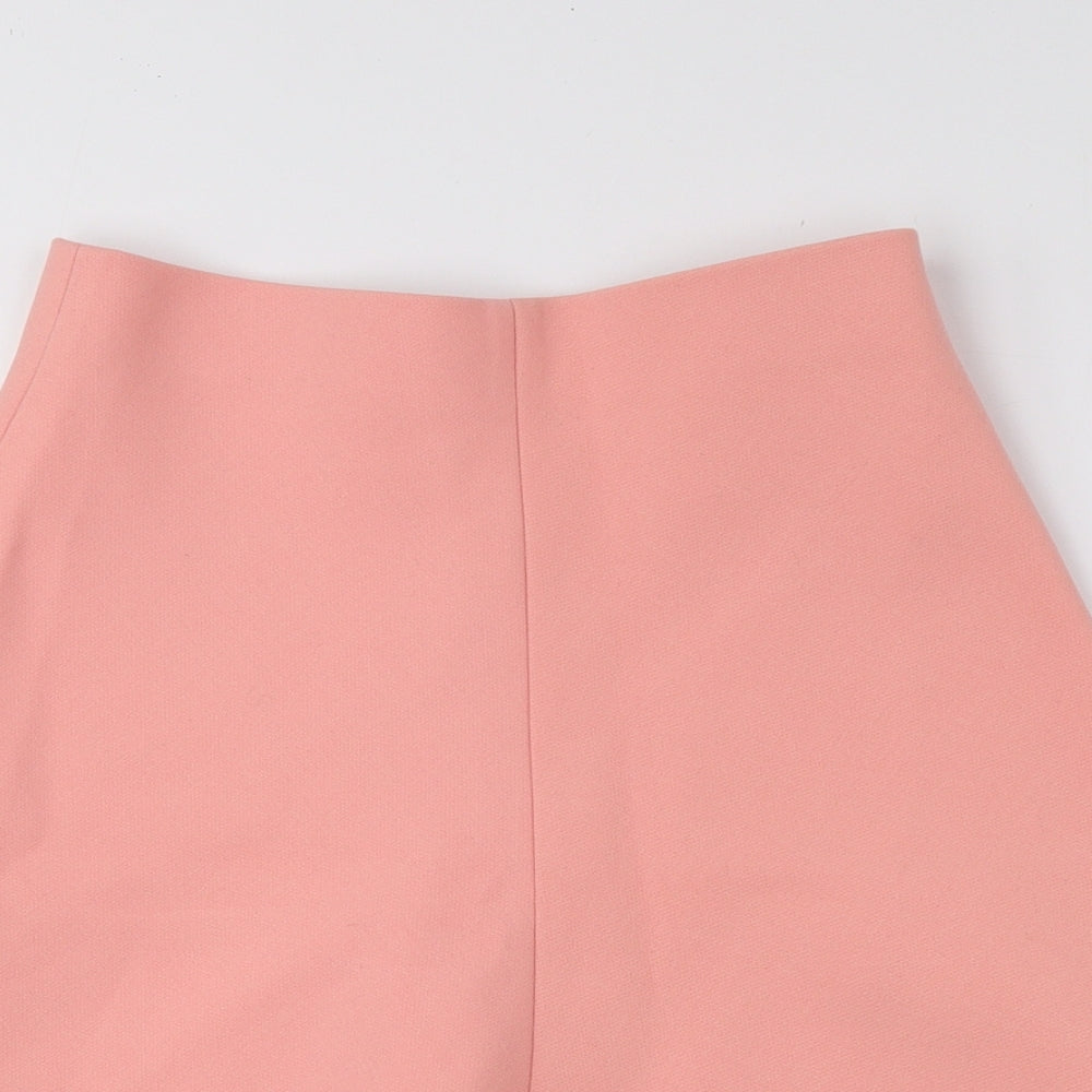 Zara Womens Pink Polyester Flare Skirt Zip