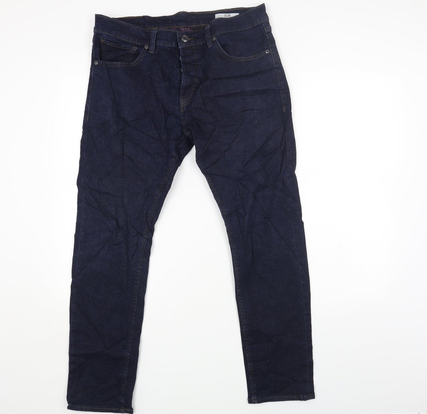 Marks and Spencer Womens Blue Cotton Skinny Jeans Size 34 L28 in Regular Button