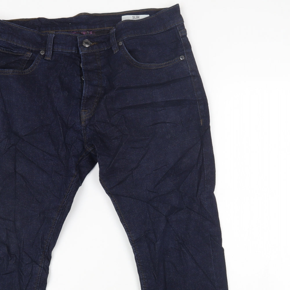 Marks and Spencer Womens Blue Cotton Skinny Jeans Size 34 L28 in Regular Button