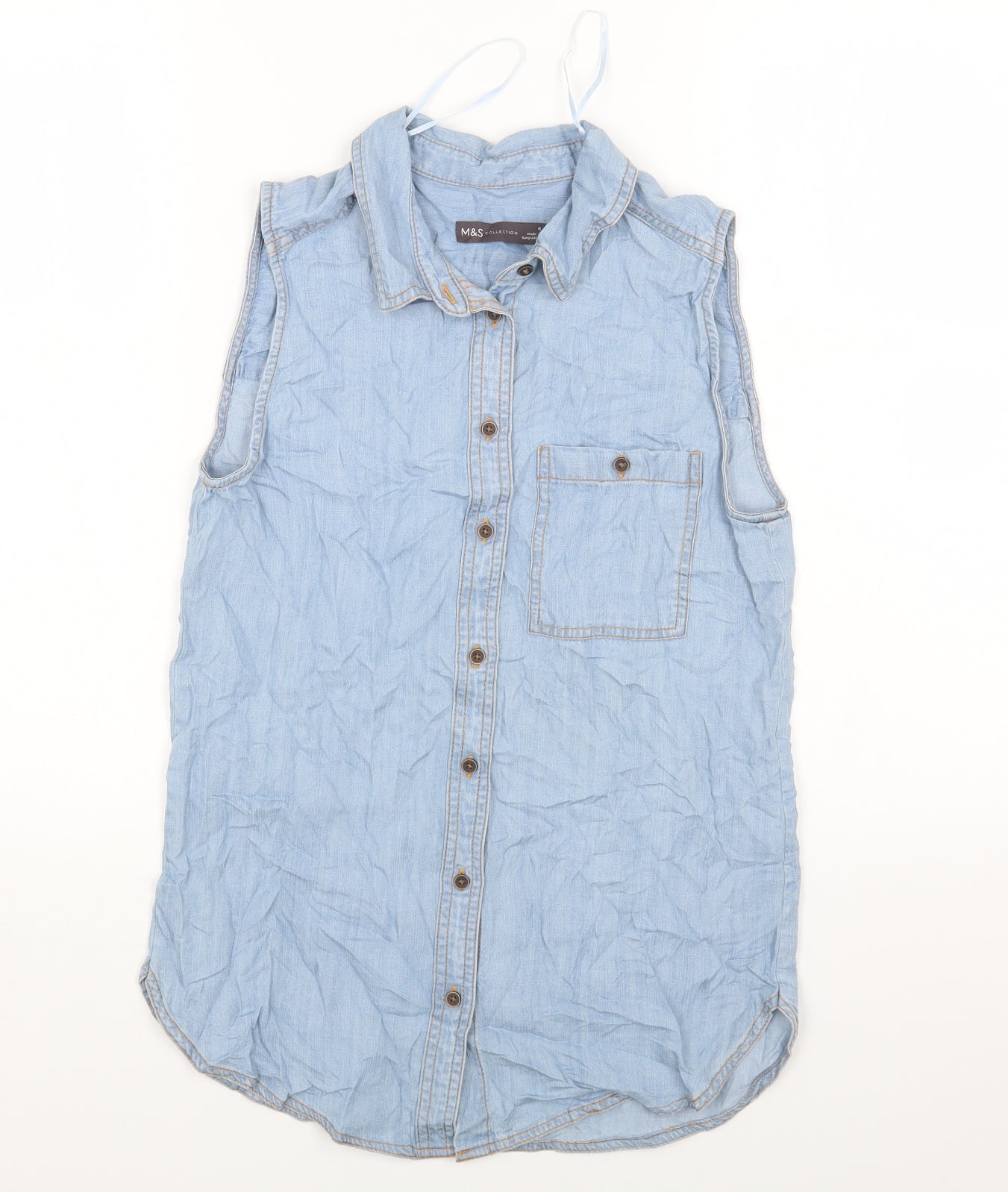 Marks and Spencer Womens Blue Lyocell Basic Button-Up Size 6 Collared