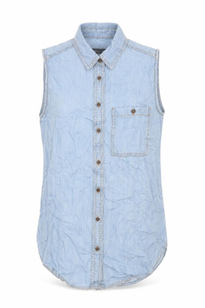 Marks & Spencer Womens Blue Lyocell Basic Button-Up Size 6 Collared