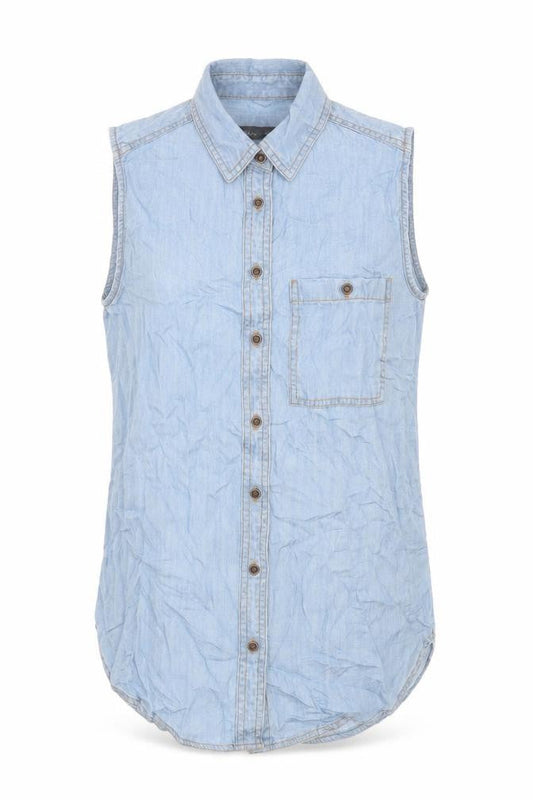 Marks and Spencer Womens Blue Lyocell Basic Button-Up Size 6 Collared