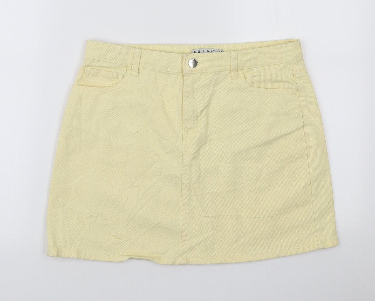 Denim & Co. Womens Yellow Cotton A-Line Skirt Size 12 Zip