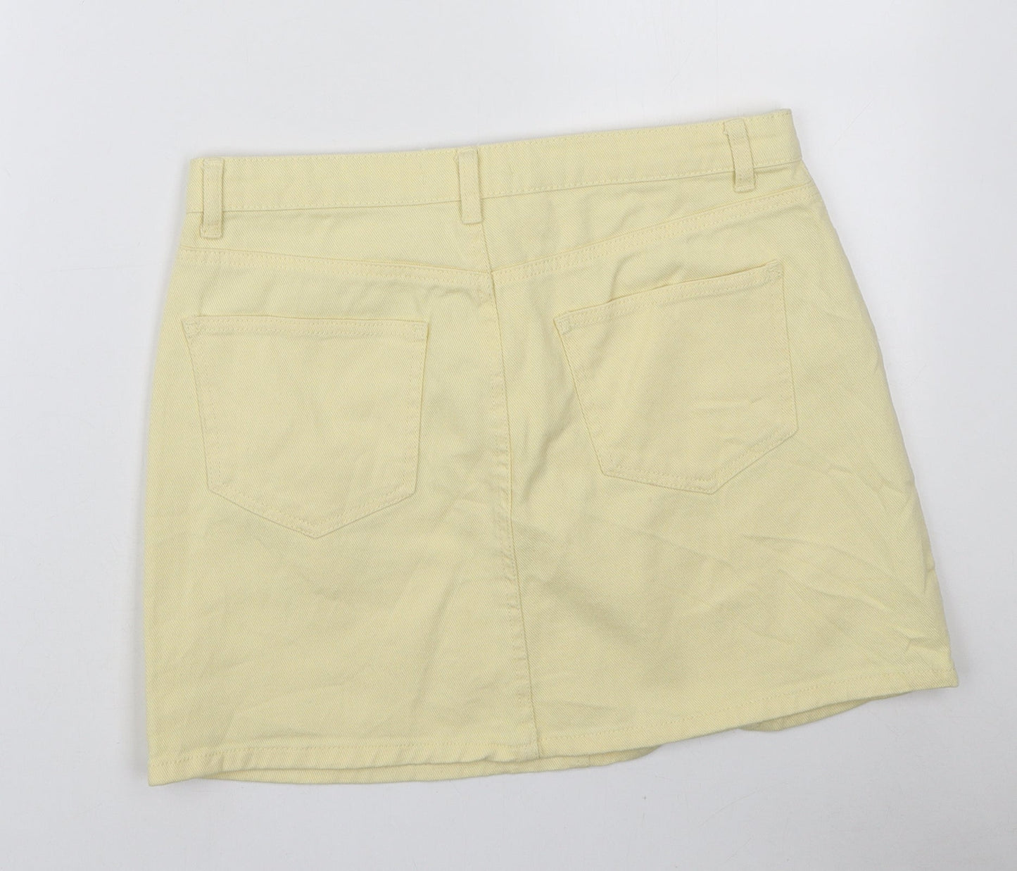Denim & Co. Womens Yellow Cotton A-Line Skirt Size 12 Zip